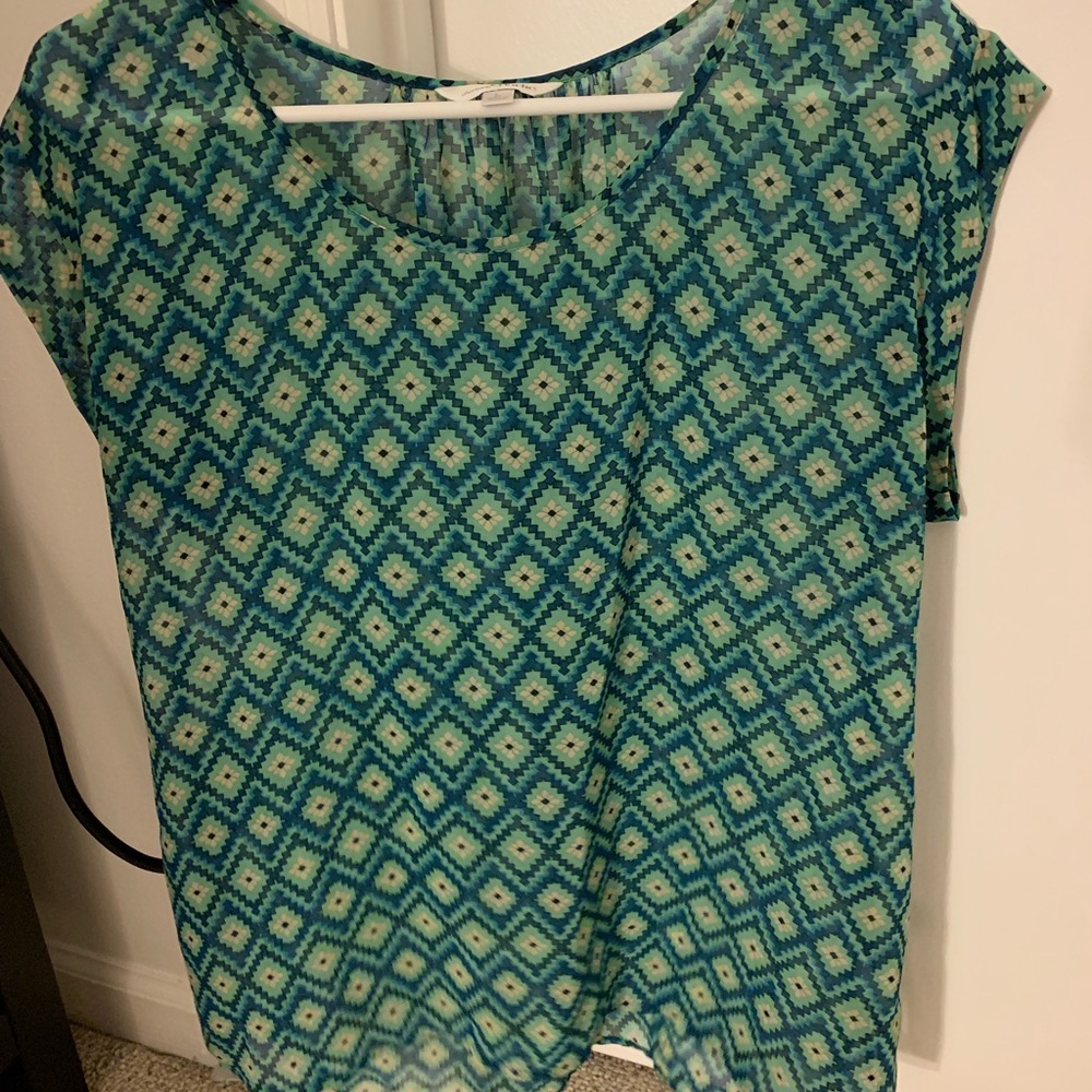 Green and blue blouse